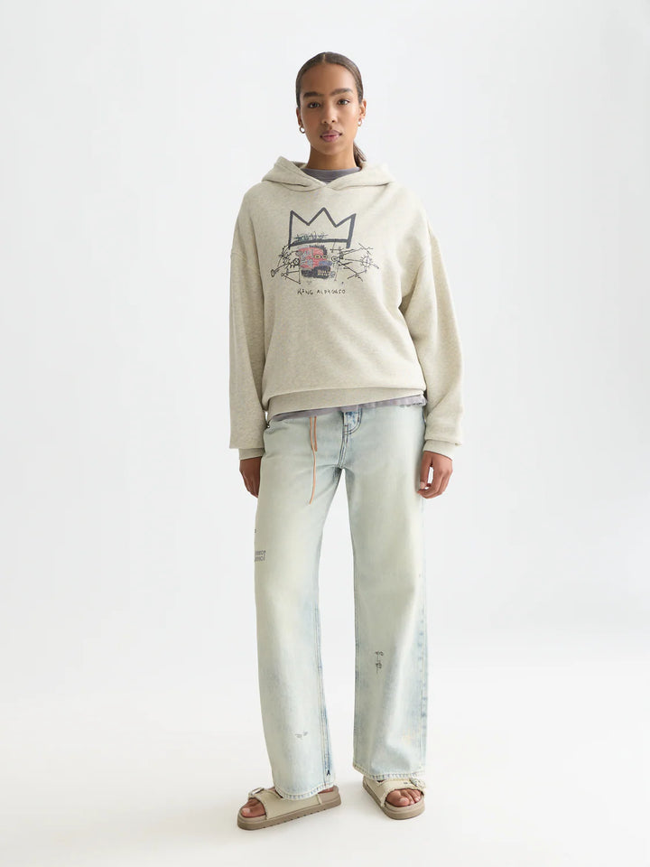 Basquiat Washed Artwork Relaxed-Fit Hoodie Oatmeal Melange