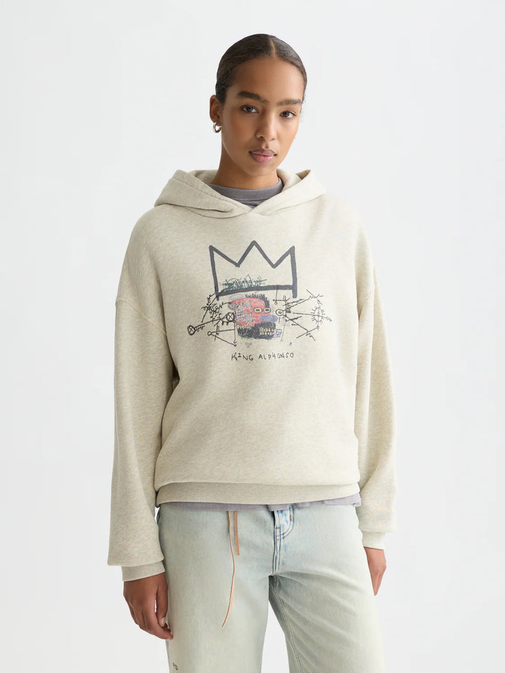 Basquiat Washed Artwork Relaxed-Fit Hoodie Oatmeal Melange