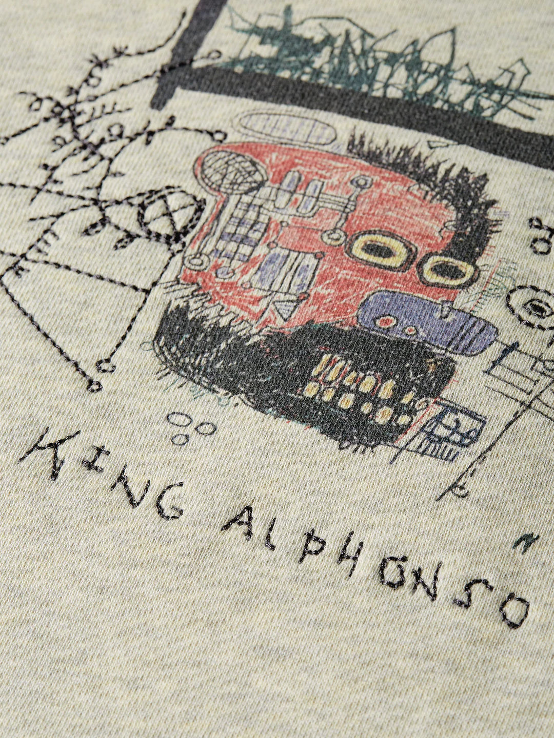 Basquiat Washed Artwork Relaxed-Fit Hoodie Oatmeal Melange