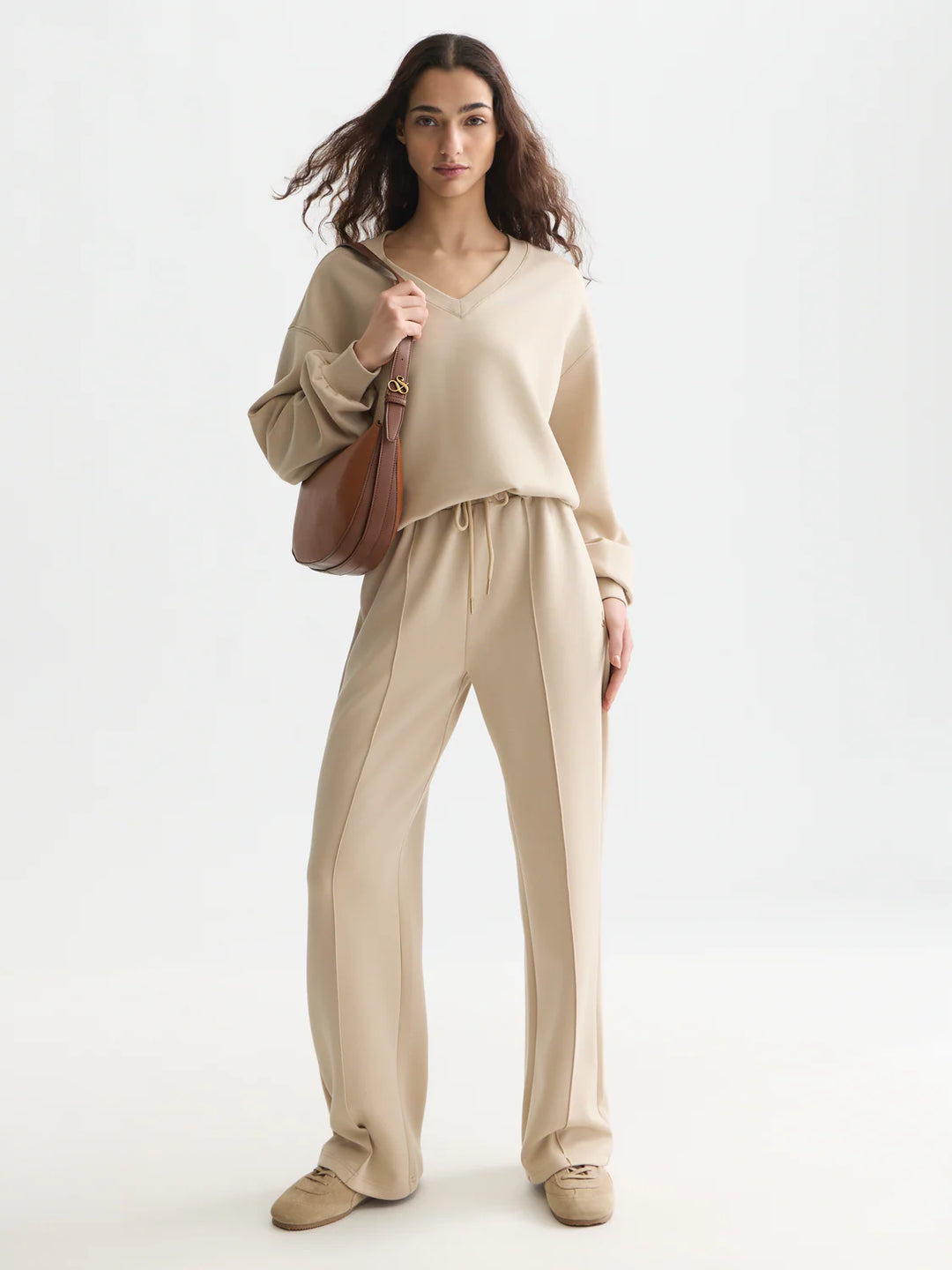 Modal V-Neck Sweatshirt Doeskin