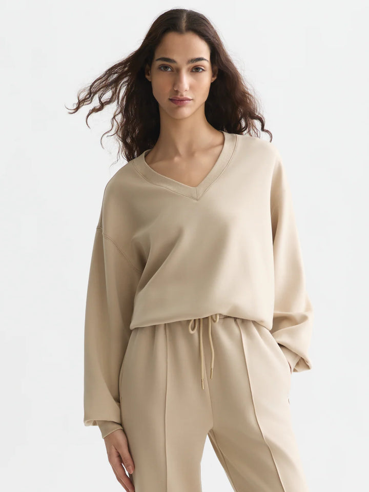 Modal V-Neck Sweatshirt Doeskin
