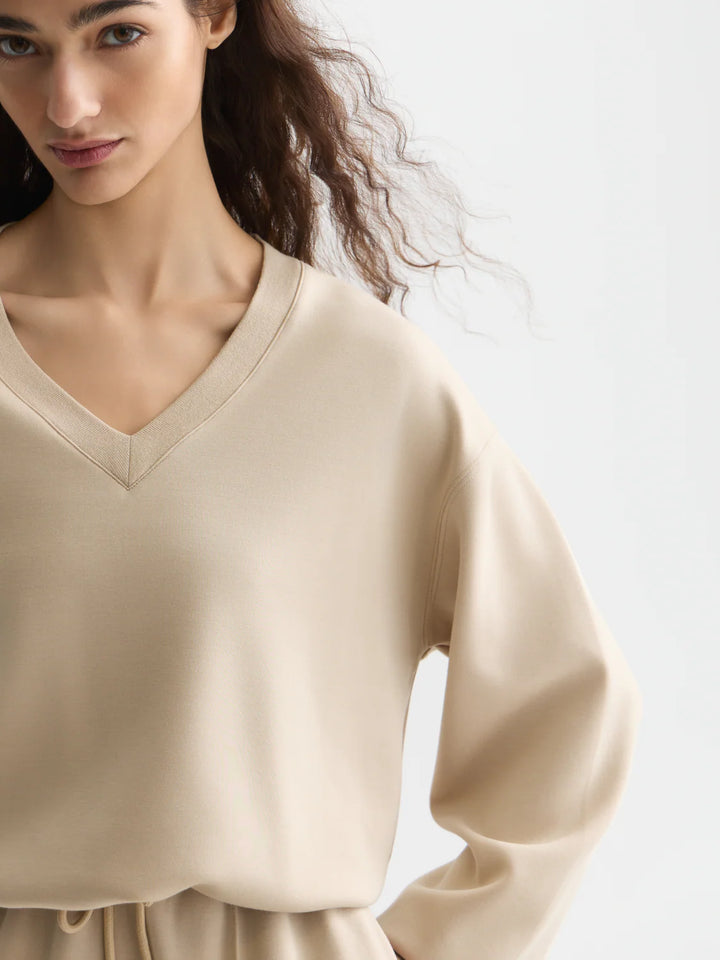 Modal V-Neck Sweatshirt Doeskin