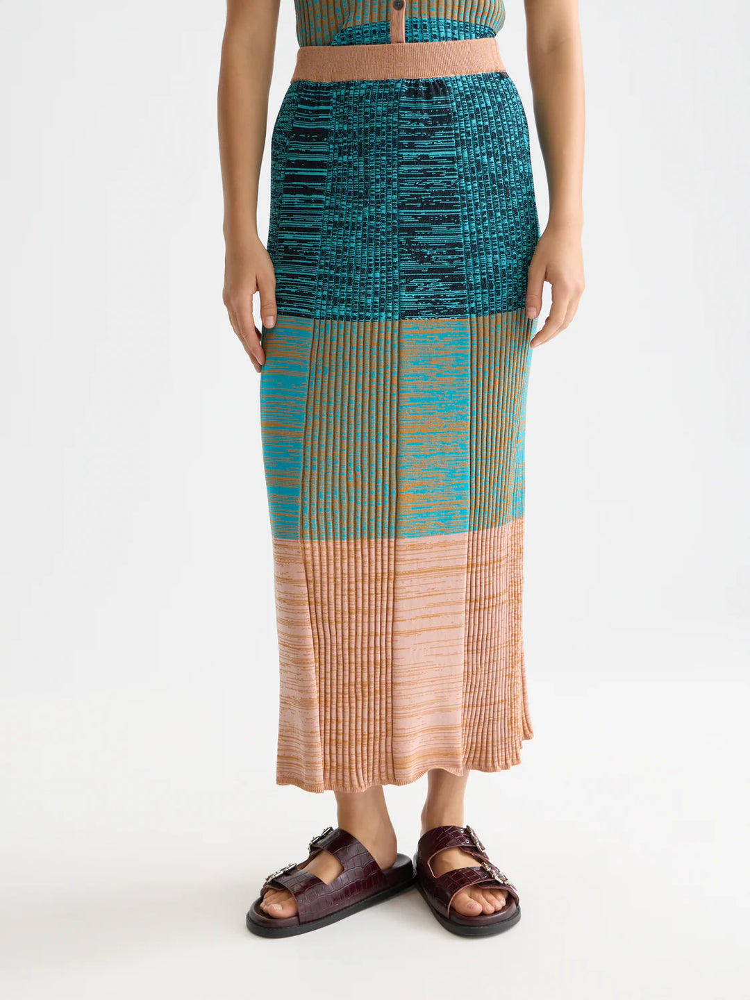 Maxi Ribbed Knitted Skirt Tahitian Teal