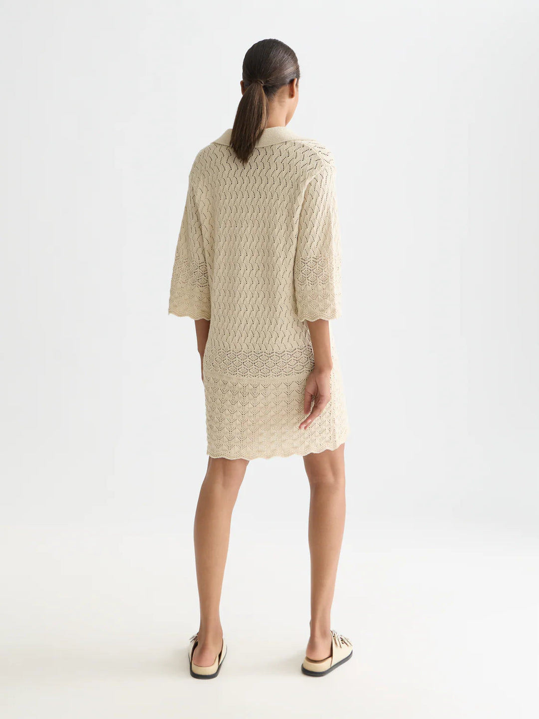Pointelle Stitch Knitted Short Dress Fog UFU01421T