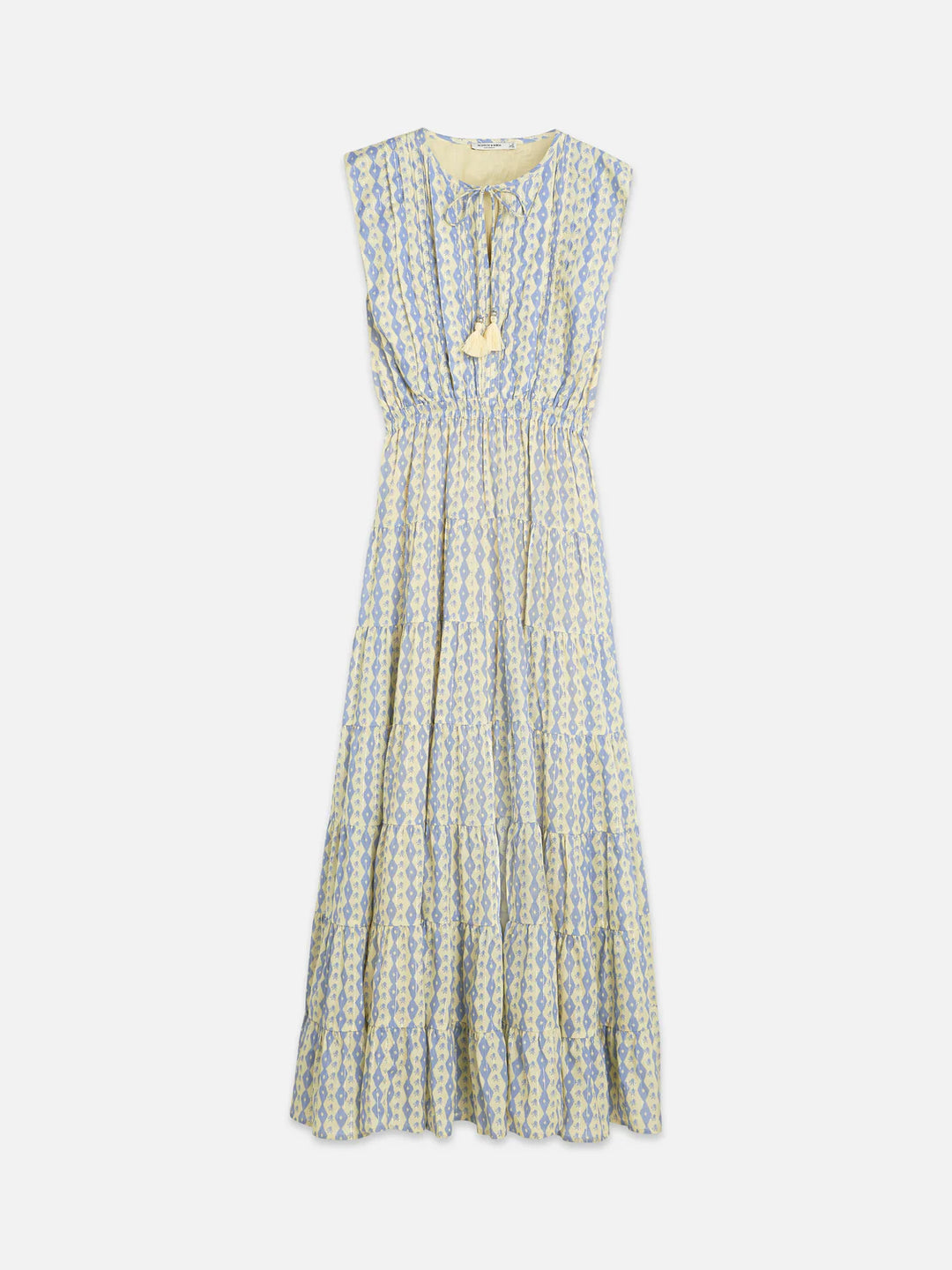 Printed Tiered Maxi Dress Cactus Stripe Placed Raffia
