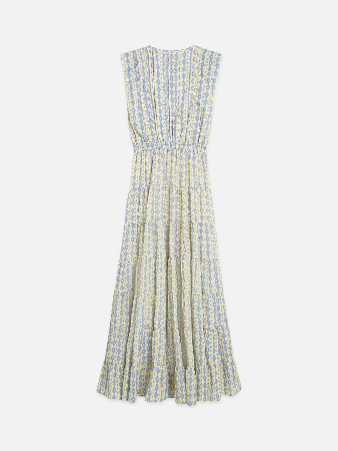 Printed Tiered Maxi Dress Cactus Stripe Placed Raffia