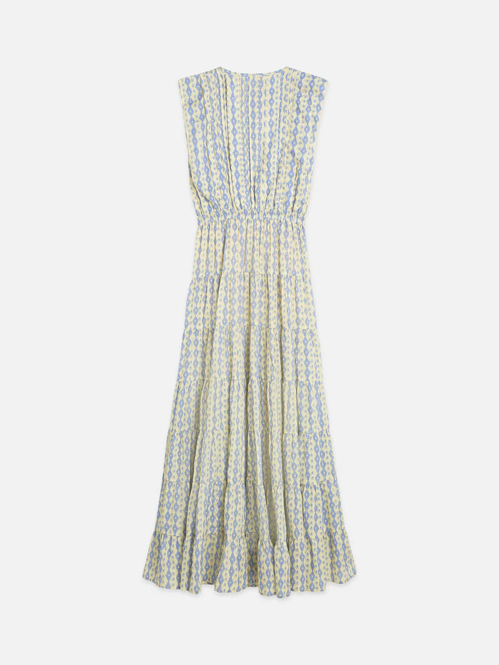 Printed Tiered Maxi Dress Cactus Stripe Placed Raffia