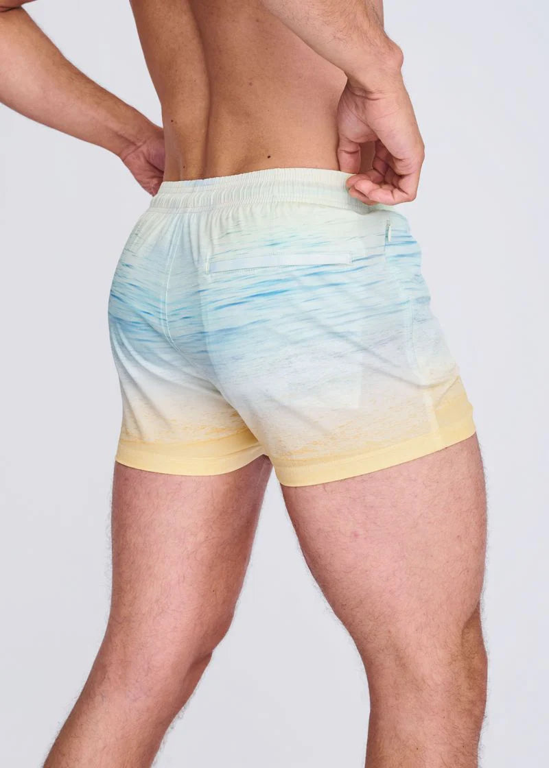 Gold/Blue Coast 2.5" Inseam Printed Swim Shorts W/ Mesh Lining PM-6002-64