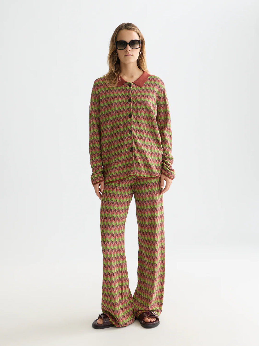 Chevron Knitted Trousers Burnt Henna ULH01411F