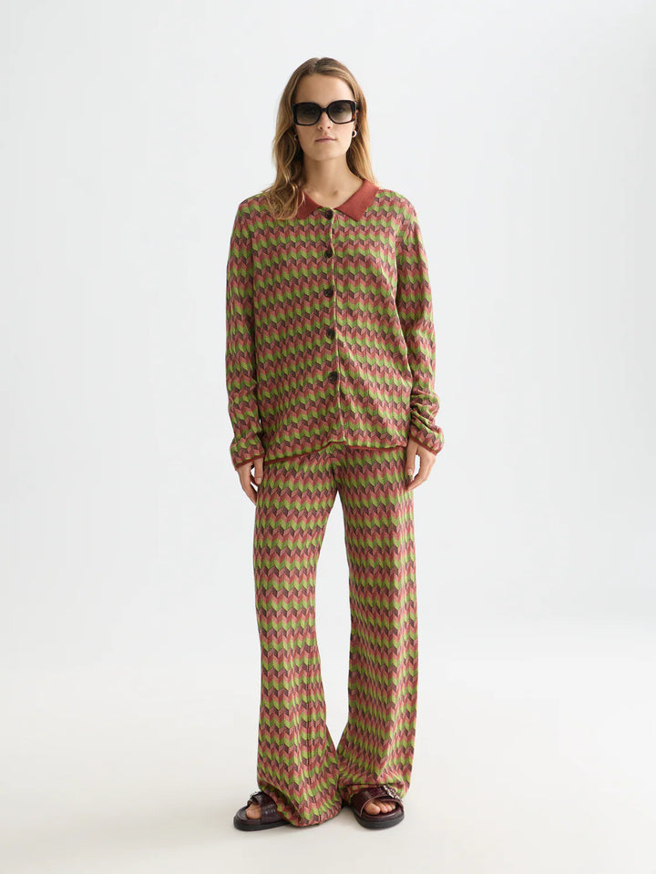 Chevron Knitted Trousers Burnt Henna ULH01411F