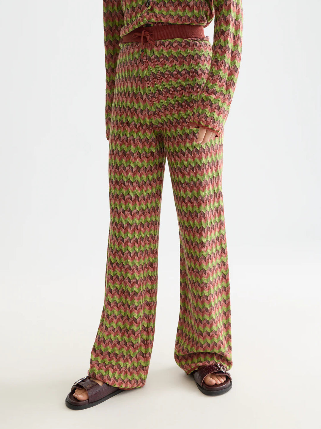 Chevron Knitted Trousers Burnt Henna ULH01411F
