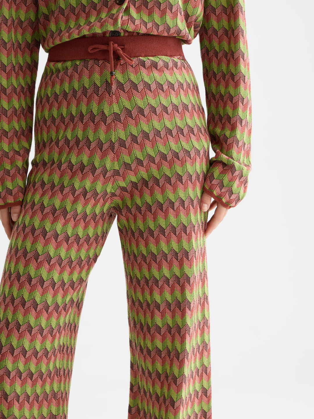Chevron Knitted Trousers Burnt Henna ULH01411F