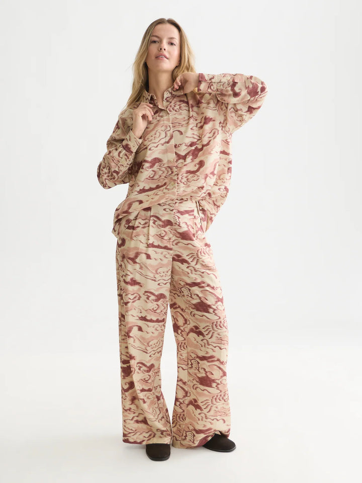 Eleni - High-Rise Wide-Leg Printed Pant - Clouds Red