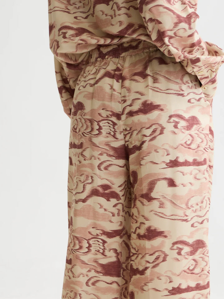 Eleni - High-Rise Wide-Leg Printed Pant - Clouds Red