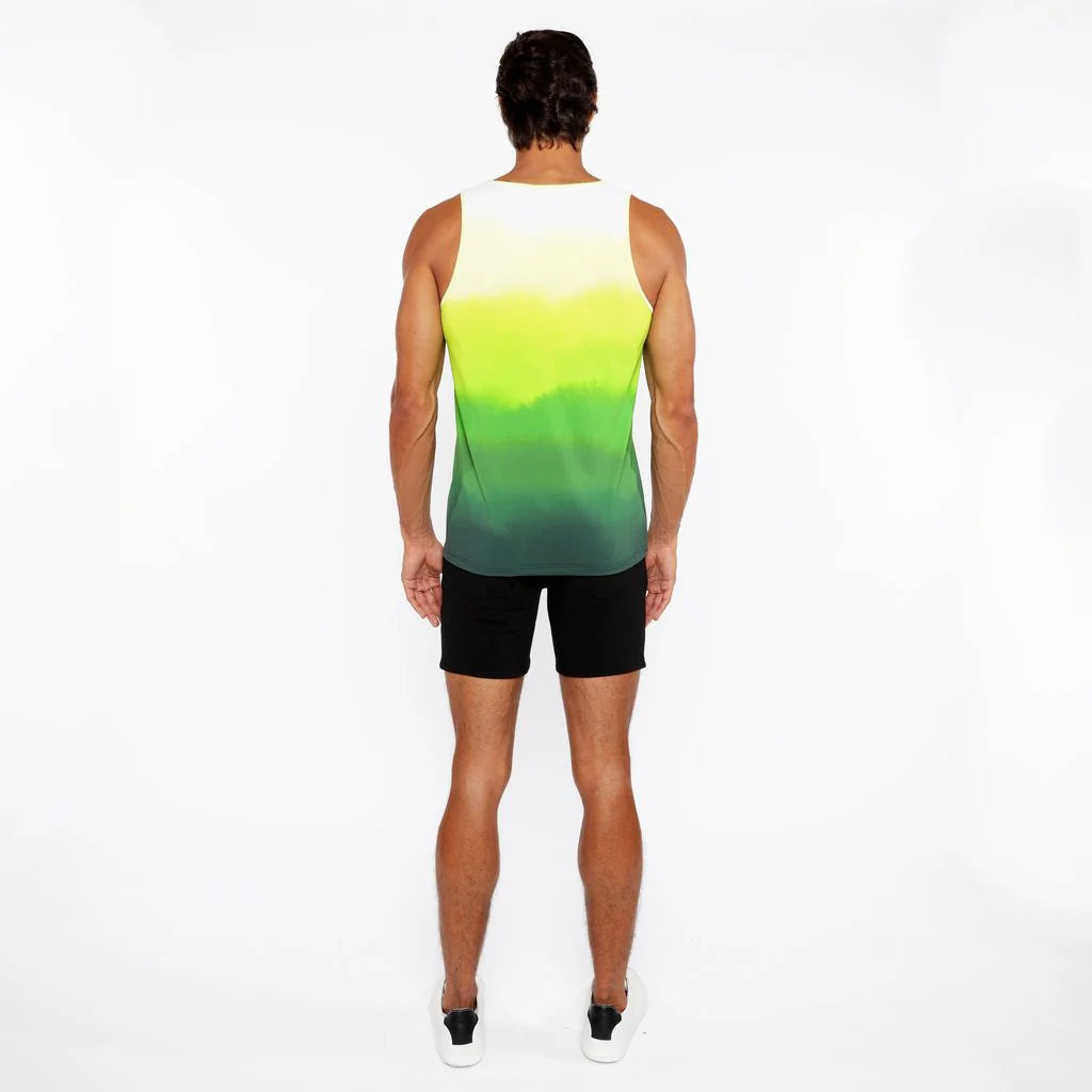 Green Gradient Printed Stretch Mesh Tank Top St-11138