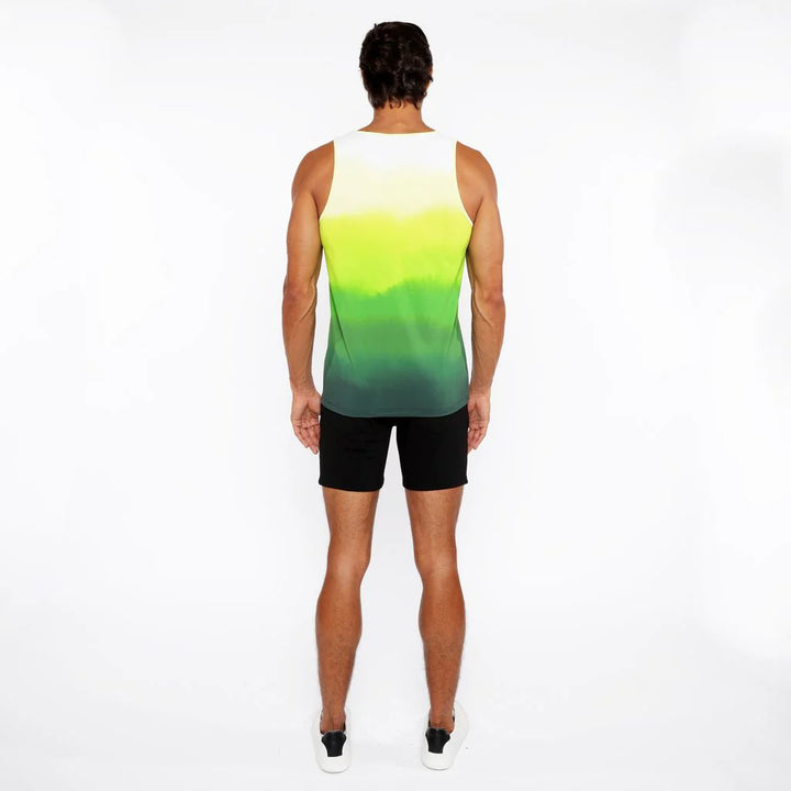 Green Gradient Printed Stretch Mesh Tank Top St-11138