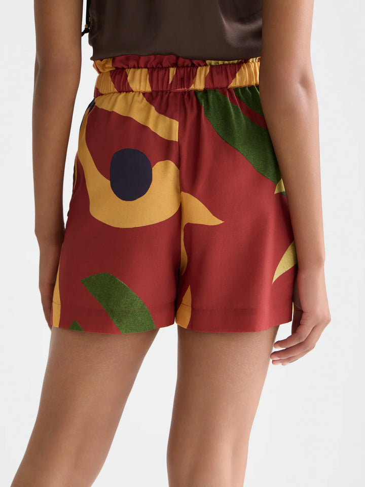 Printed High-Rise Elastic Waist Shorts Desert Hawaiian Burnt Henna USJ01366N