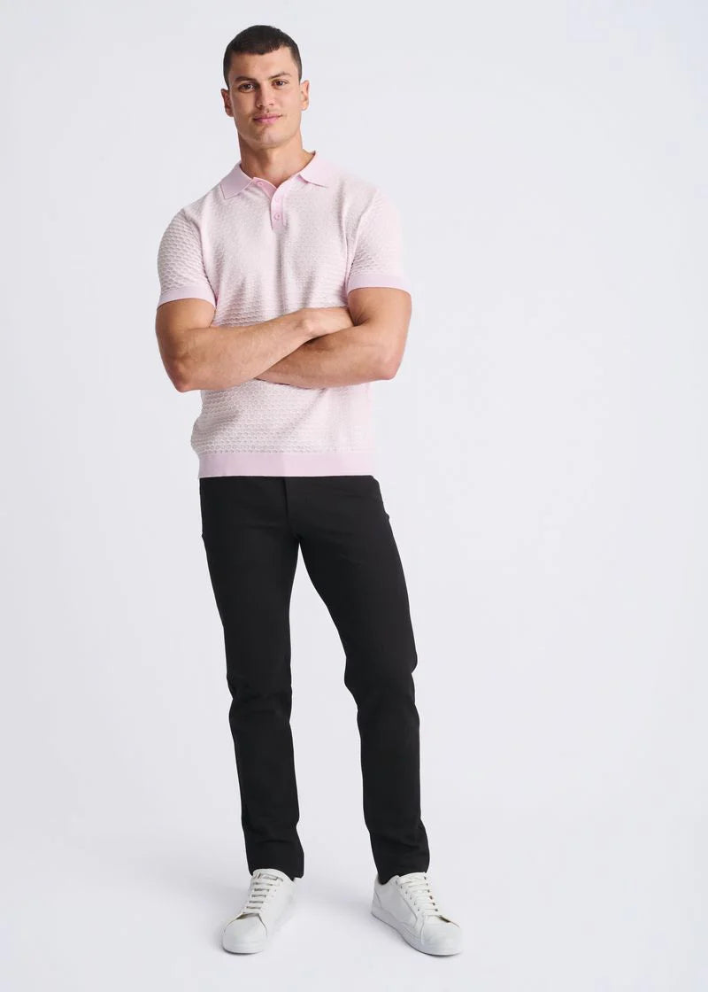 Pink/Milk White Honeycomb Textured Cotton 3-Button Knit Polo PM-16330