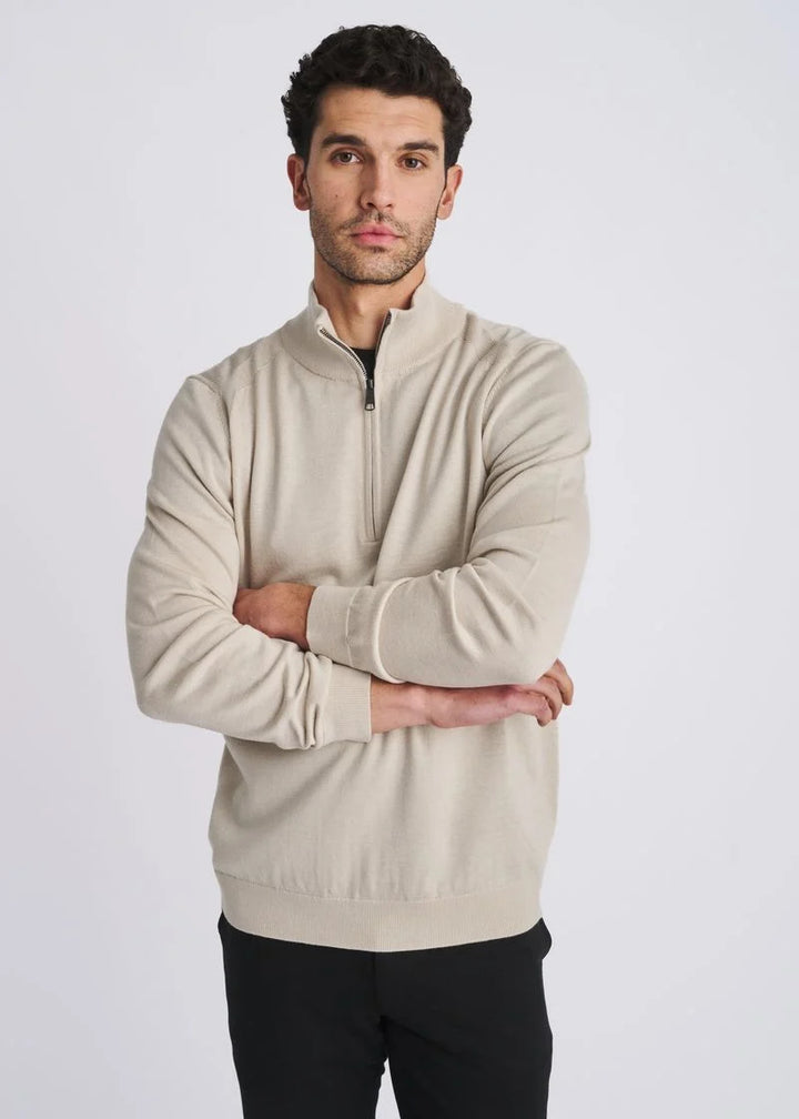 Quarter Zip Wool Blend Knit Cardigan