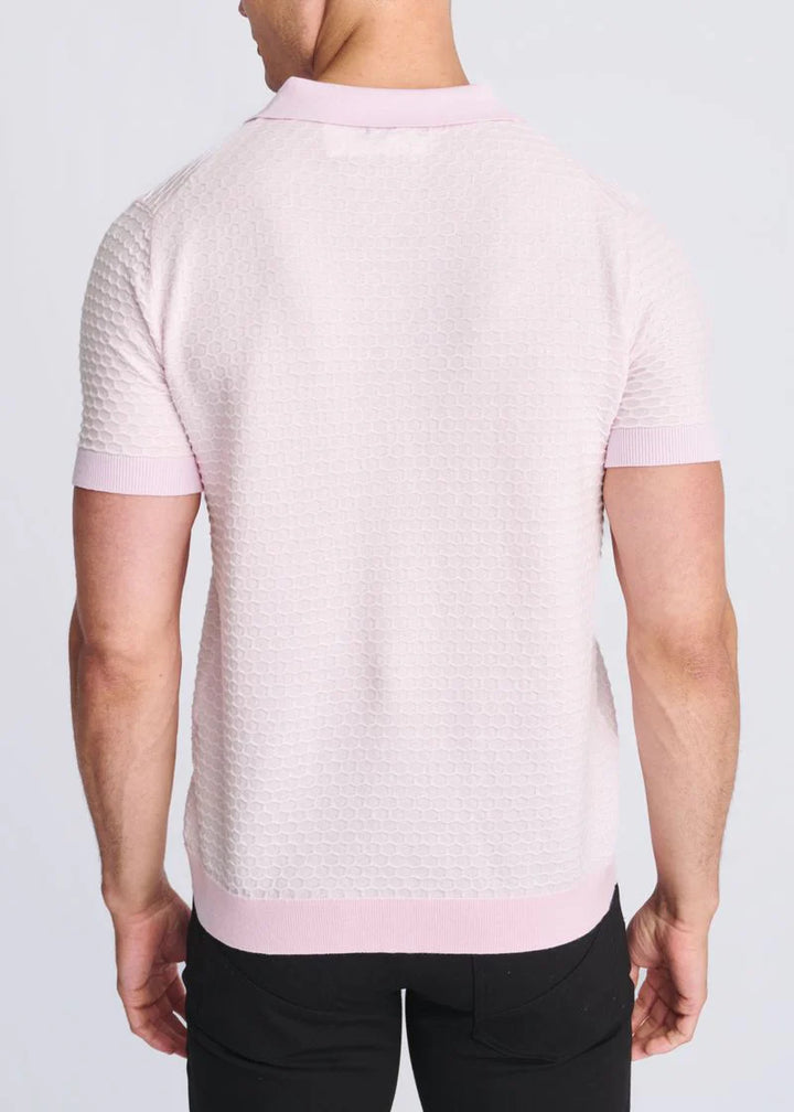 Pink/Milk White Honeycomb Textured Cotton 3-Button Knit Polo PM-16330