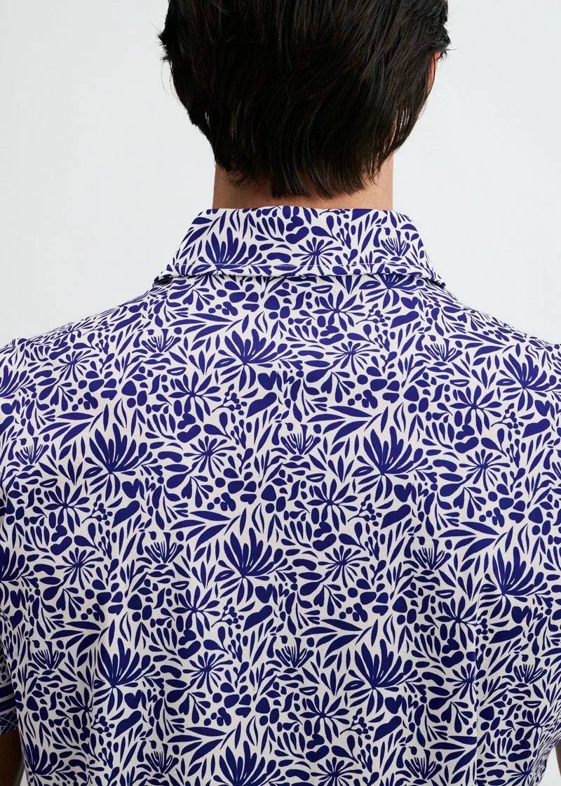 Navy/White Edge Print Cotton Knit Jersey Short Sleeve Shirt