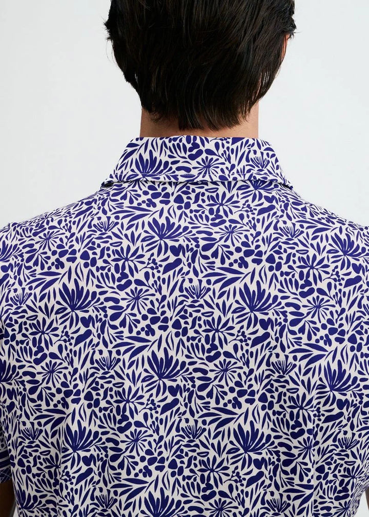 Navy/White Edge Print Cotton Knit Jersey Short Sleeve Shirt