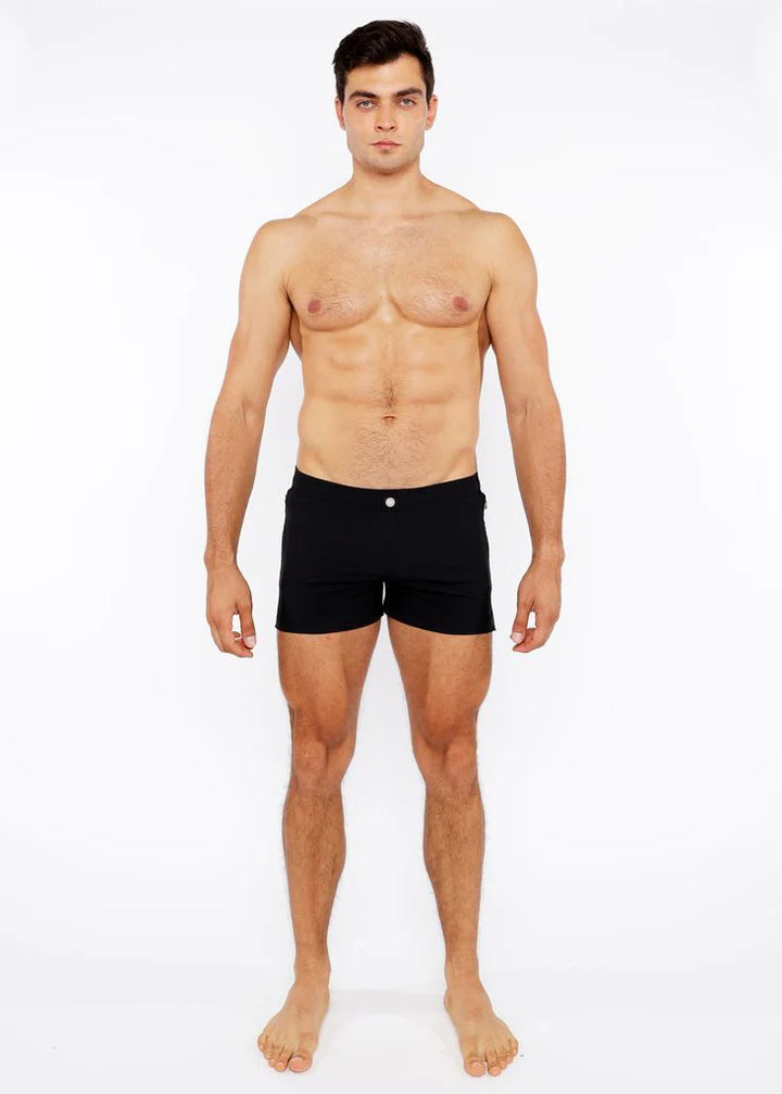 Black Pinstripe Swim Short W/Mesh Brief Lining St-8024-07