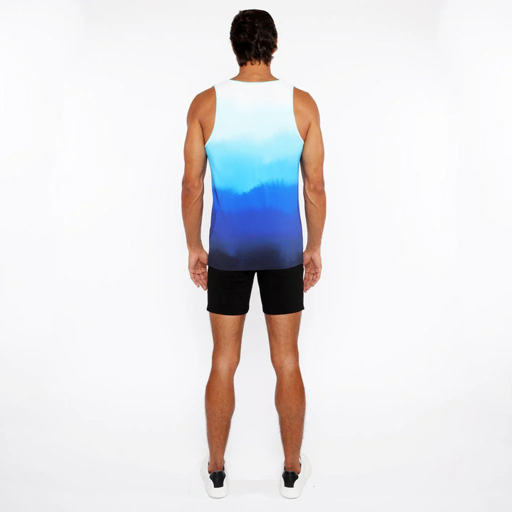 Cerulean Gradient Printed Stretch Mesh Tank Top St-11138