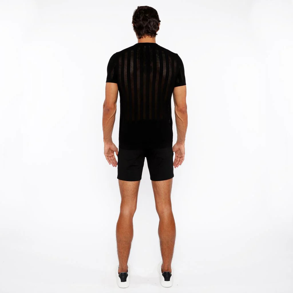 Black Textured Knitted Crew Tee St-24304