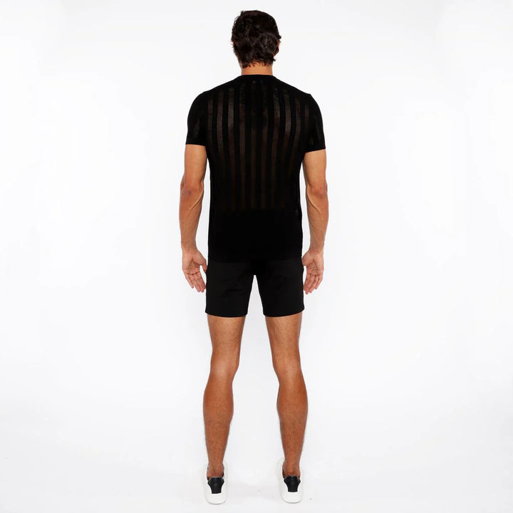 Black Textured Knitted Crew Tee St-24304