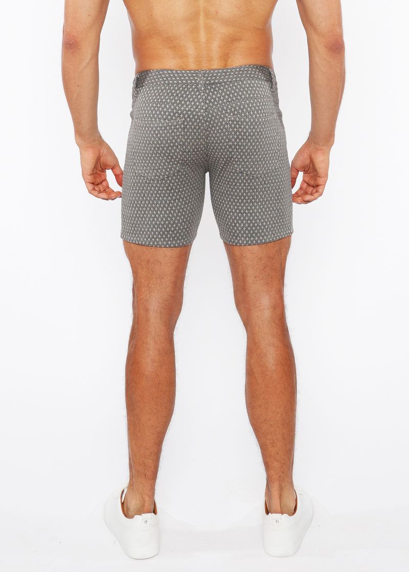 Grey/Taupe Mini Diamonds 5" Inseam Jacquard Stretch Knit Jeans Shorts St-1932-86
