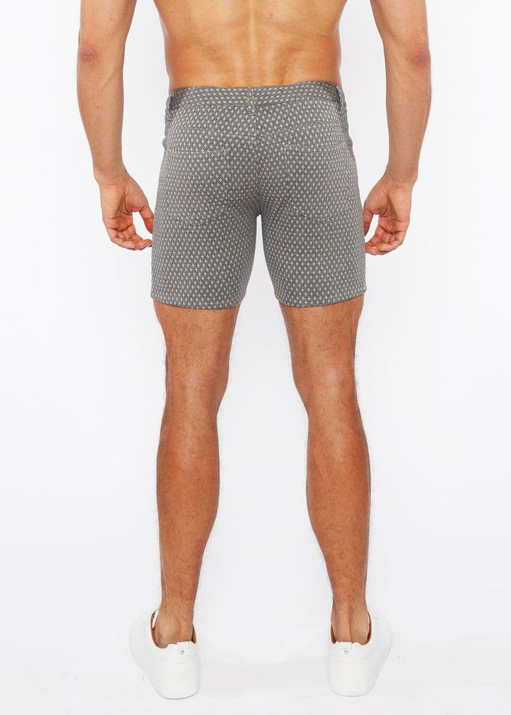 Grey/Taupe Mini Diamonds 5" Inseam Jacquard Stretch Knit Jeans Shorts St-1932-86