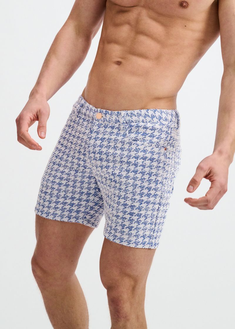 Navy Houndstooth 5" Inseam Tweed-Look Jacquard Stretch Knit Jeans Shorts St-1932-106