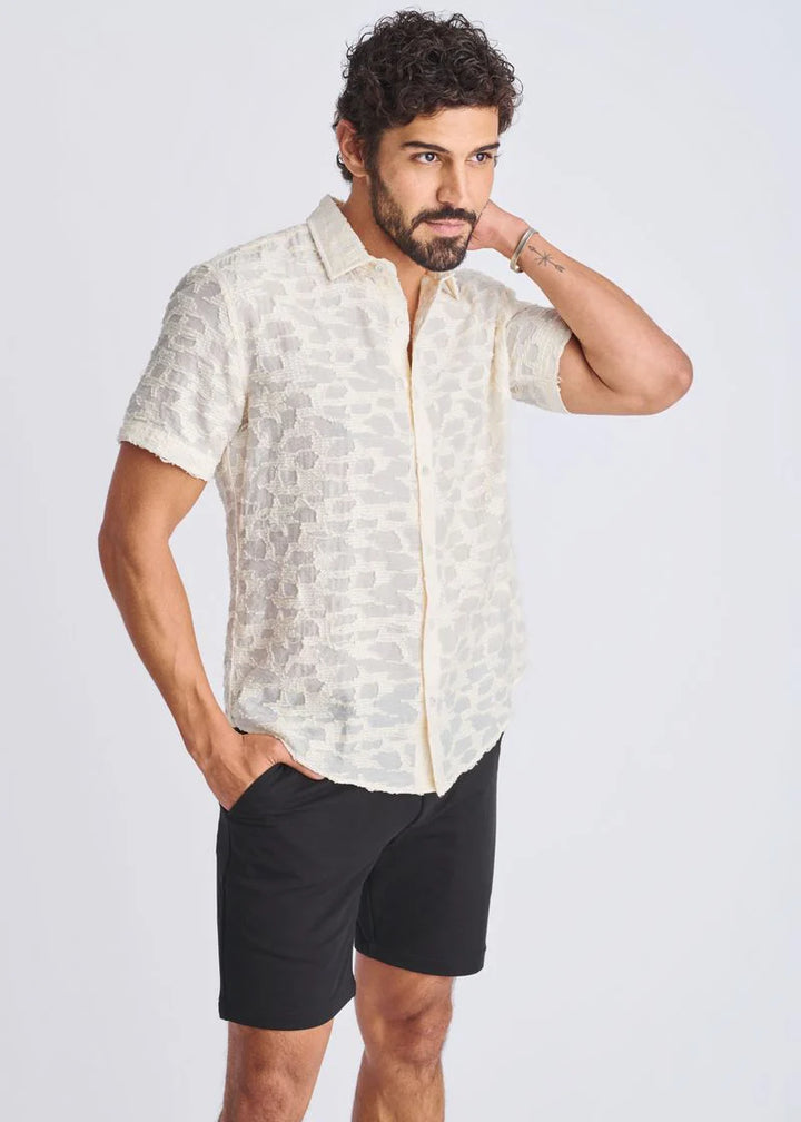 Cream Lightweight Jacquard Short Sleeve Shirt PM-51002