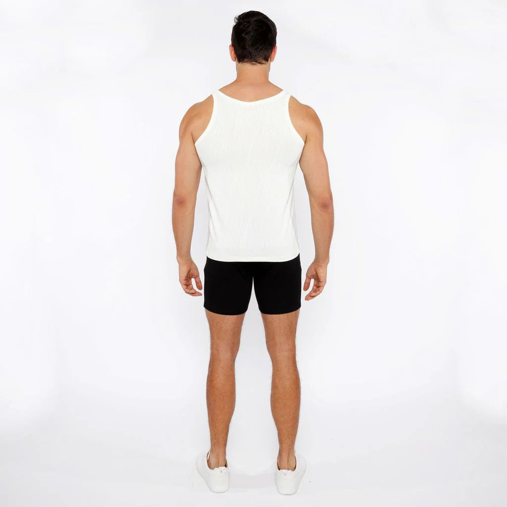 Ecru Veins Stretch Textured Knit Tank Top St-11128