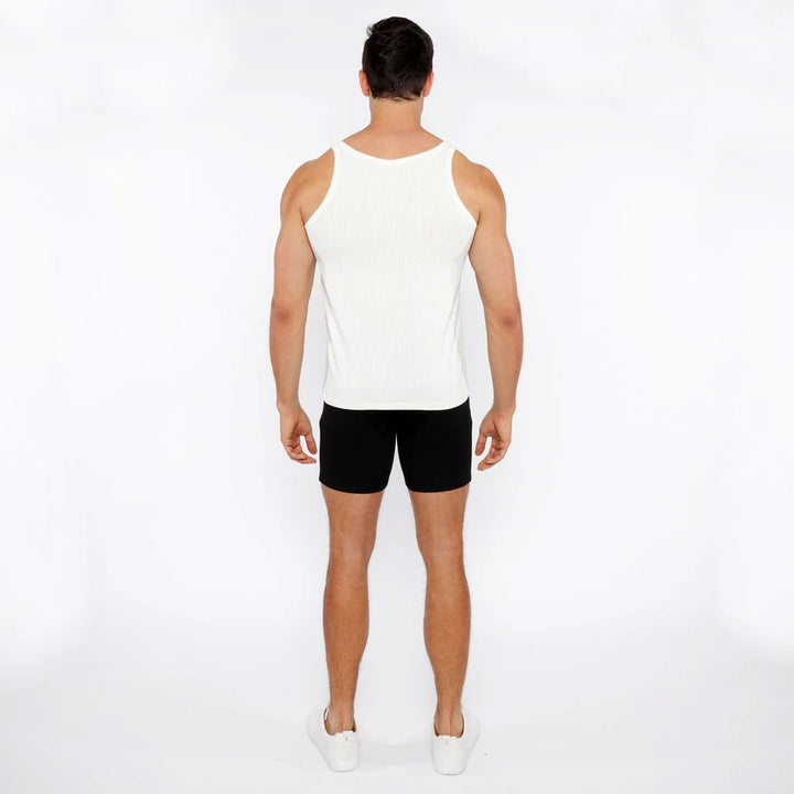 Ecru Veins Stretch Textured Knit Tank Top St-11128