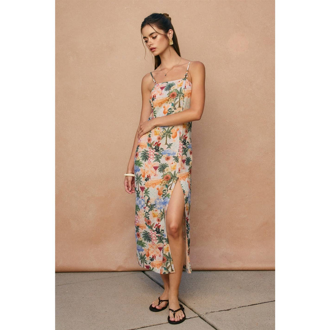 Cabana Crush Linen Front Slit Midi Dress
