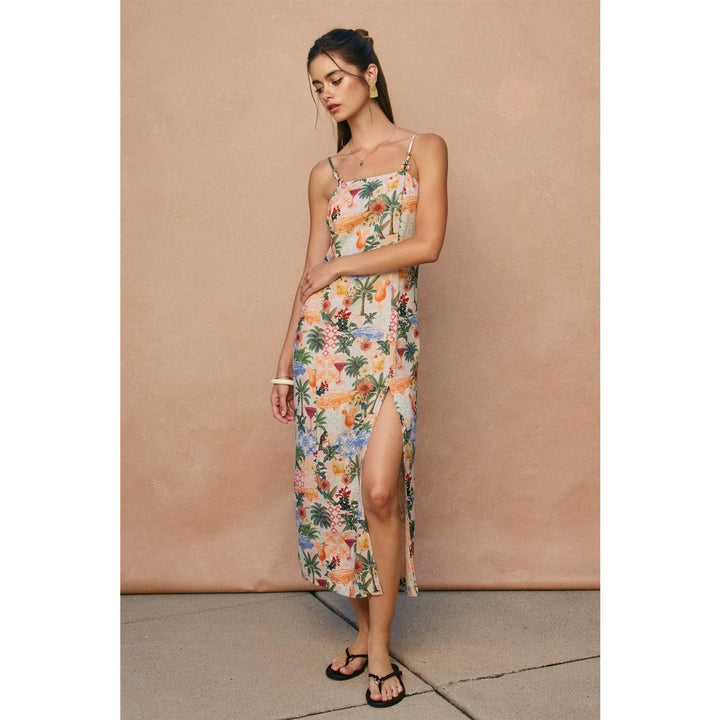 Cabana Crush Linen Front Slit Midi Dress