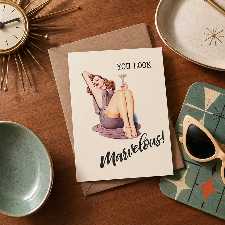 You Look Marvelous Pinup Martini - Birthday Card