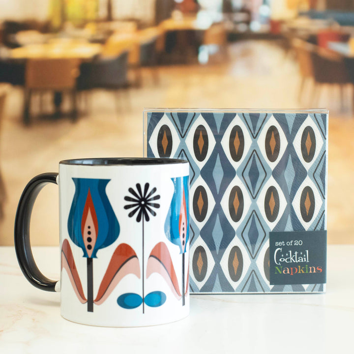 Blue Diamond Mid Century Modern Cocktail Beverage Napkin