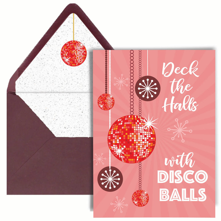 Deck The Halls with Disco Balls Funny Retro Holiday Card