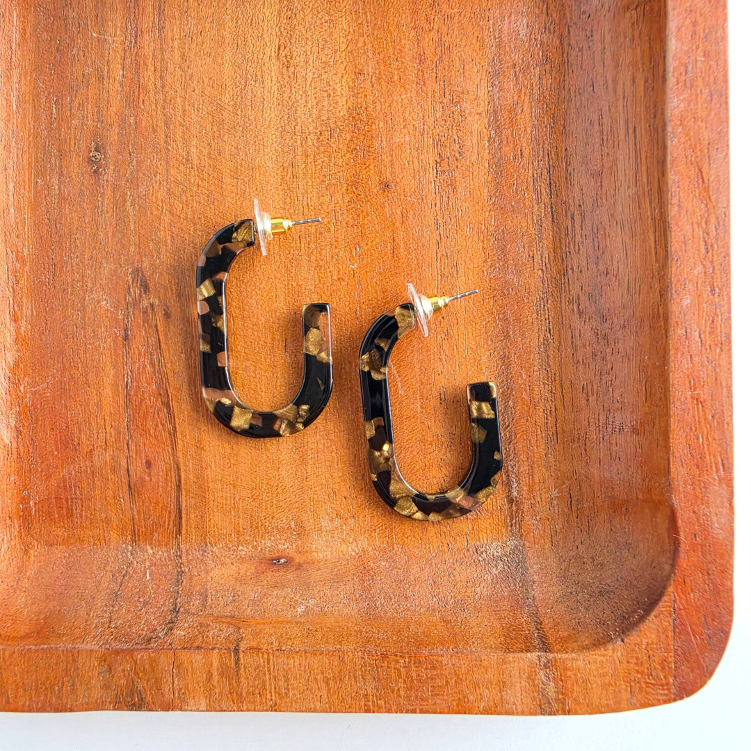 Jenna Hoop Earrings - Black & Bronze