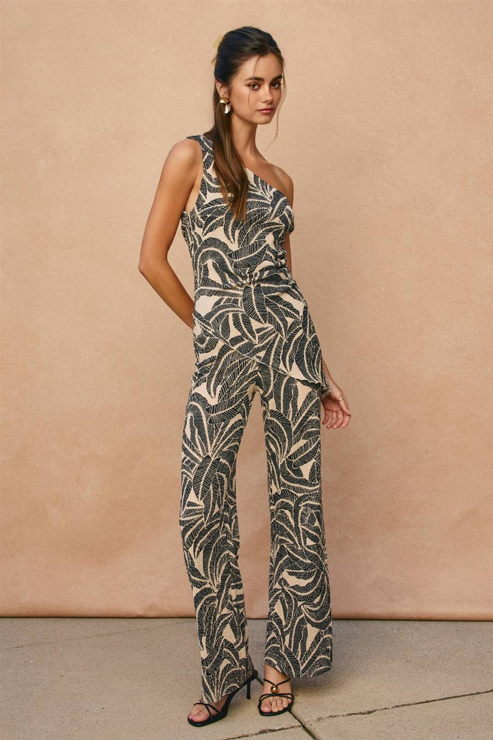 Tropical Leaf Pull On Pants
