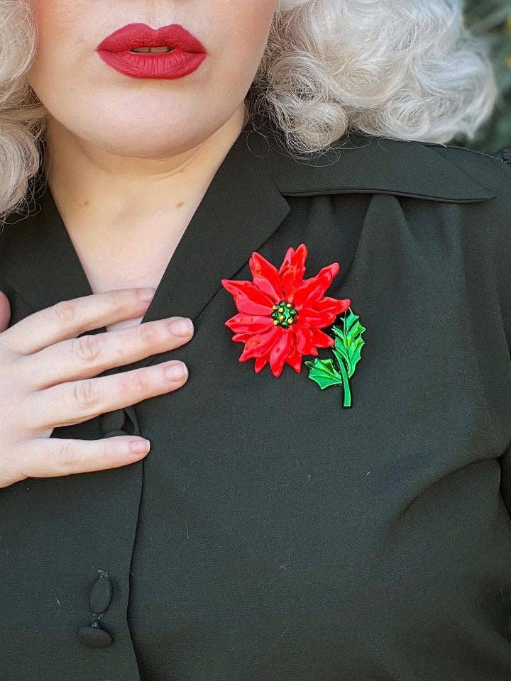 Enamel Poinsettia Statement Brooch