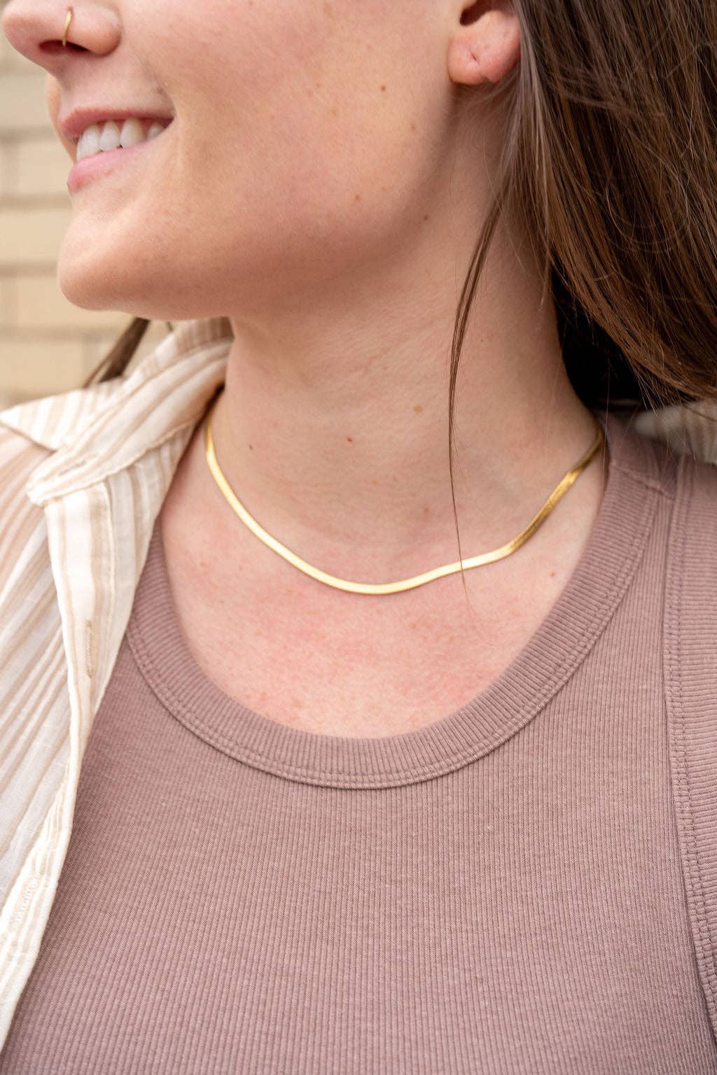 Luxe Delicate Herringbone Chain - 16" - Gold