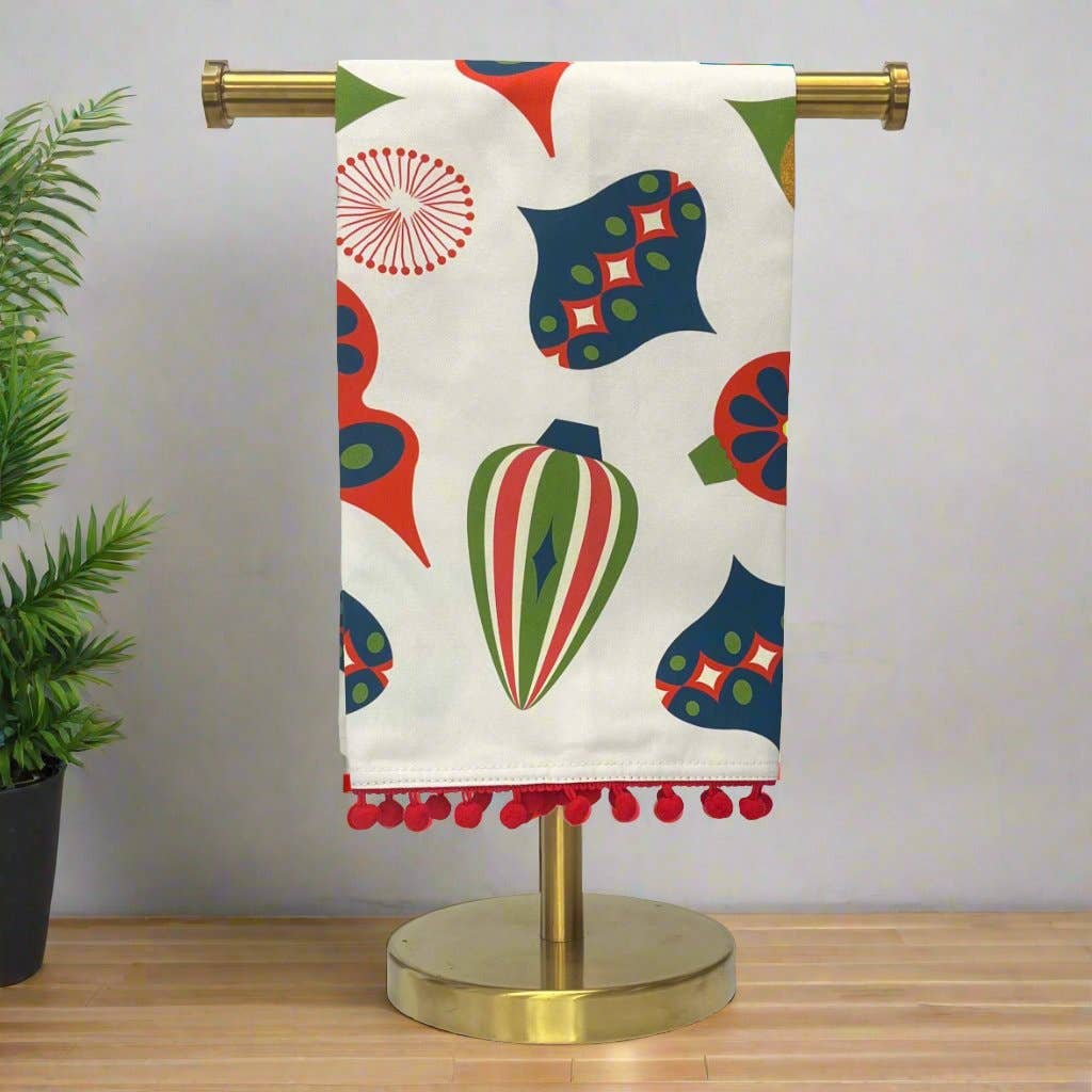 Retro Ornaments Tea Towel with Trim