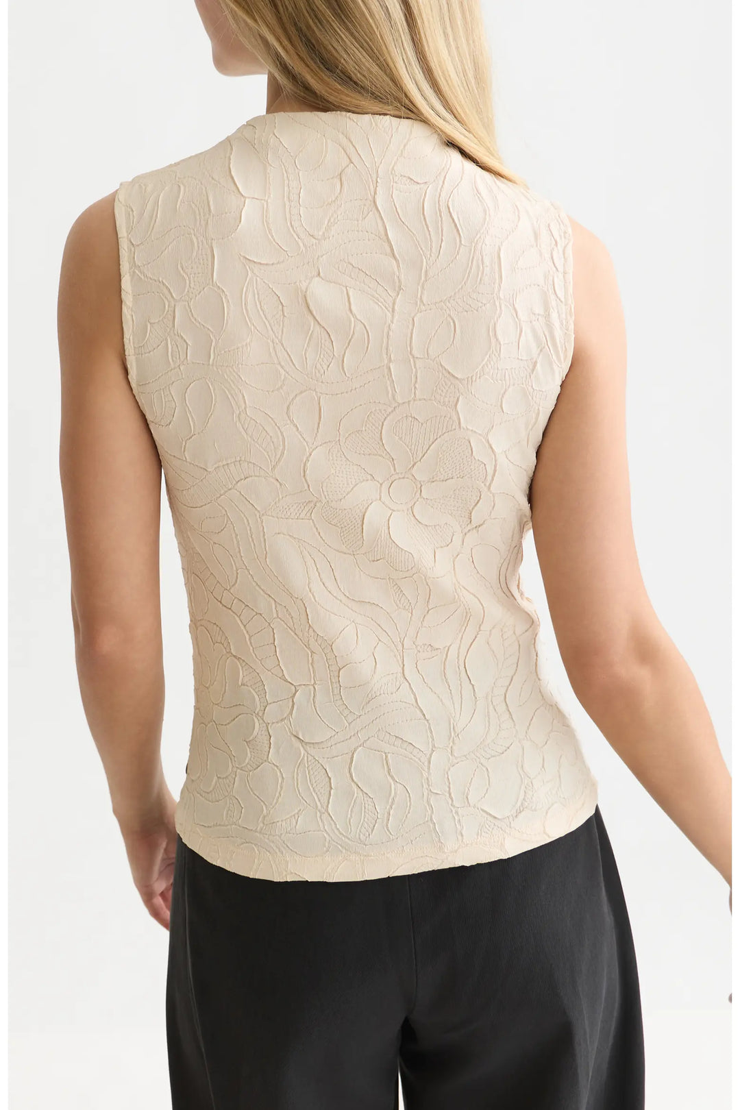 Embossed Pleat Mock Neck Tank
