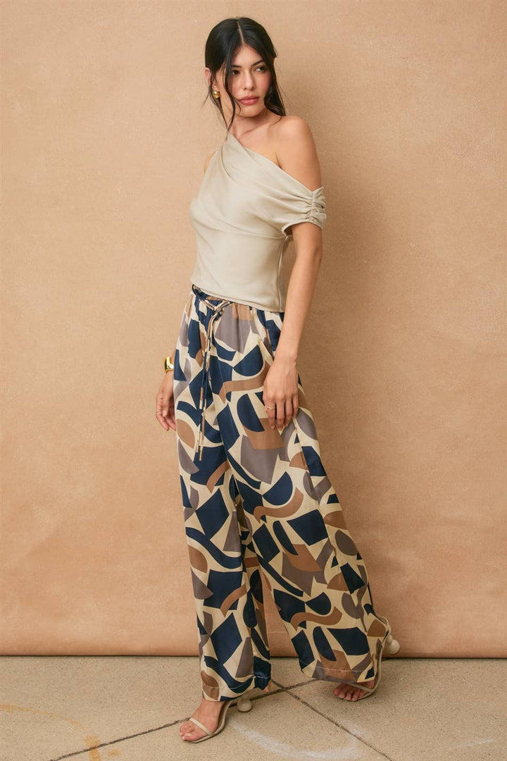 Geometric Looped Belt Pants