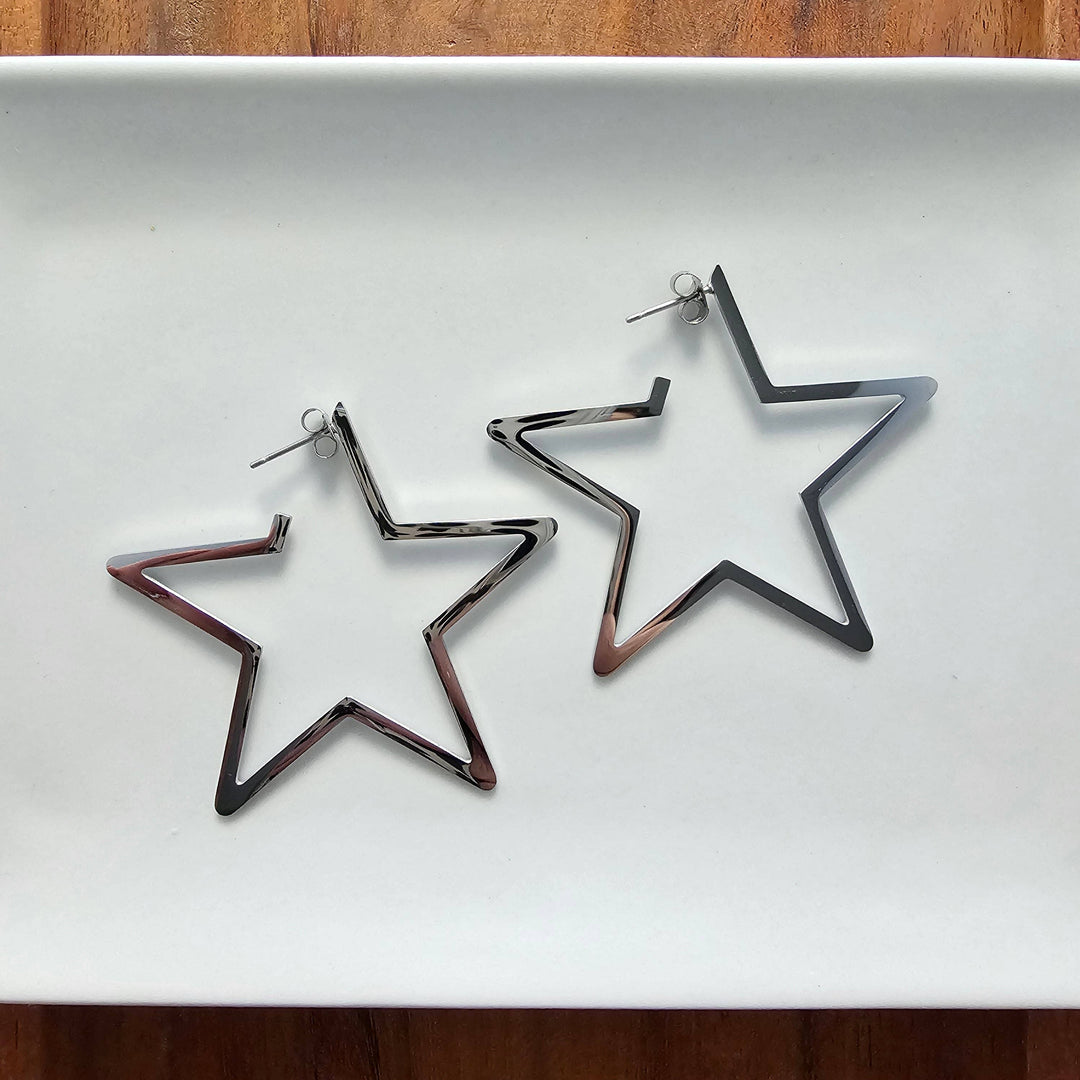 Luxe Star Hoops - Silver