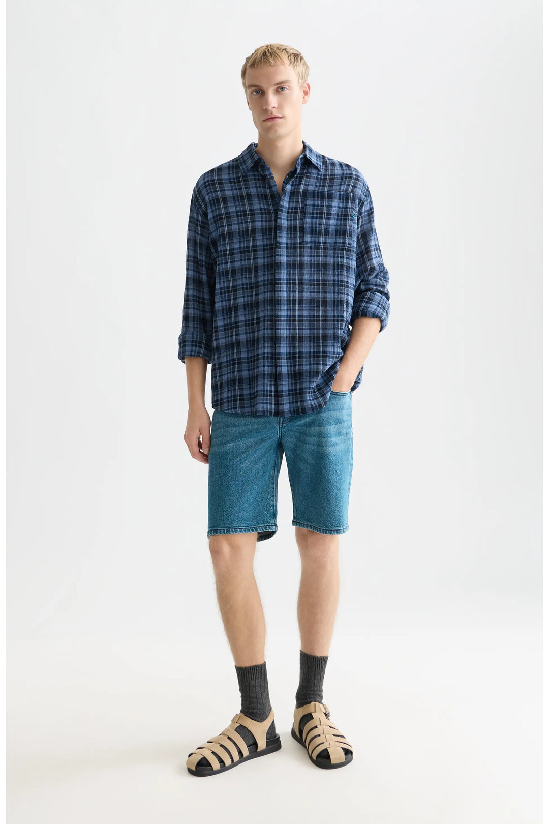 Lightweight Flannel Check Relaxed-Fit Shirt Pageant Blue Check